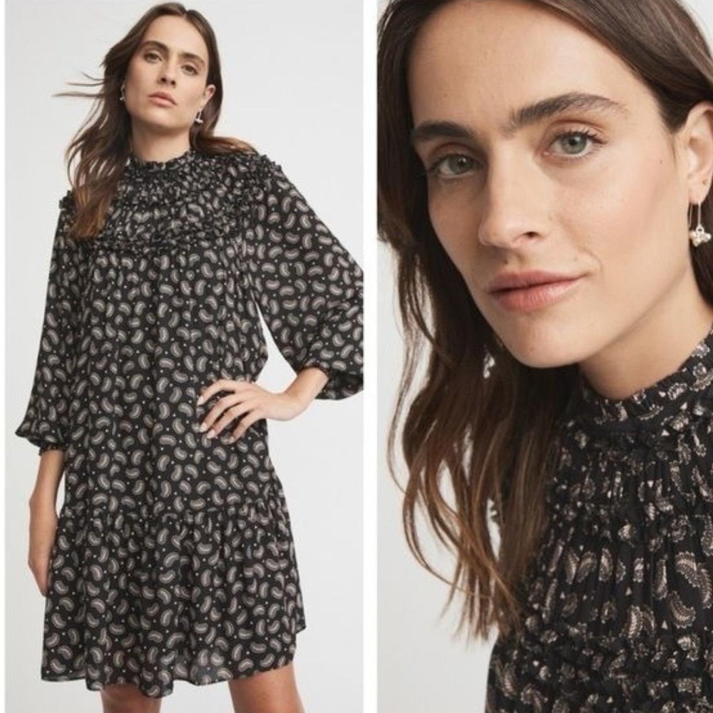 Witchery Paisley Ruffle Prairie Peasant Dress Women's‎ 8 Black Whimsigoth Goth